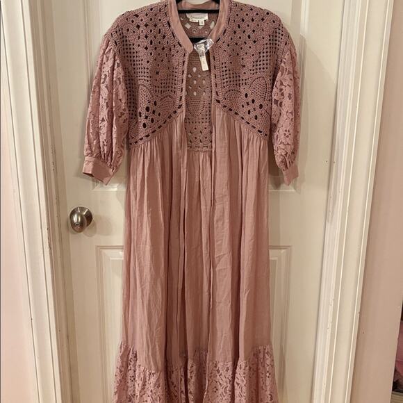 Anthropologie Jackets & Blazers - Anthropologie Cardigan Duster in Rose Crochet Detail and Lace Trim One Size NWT